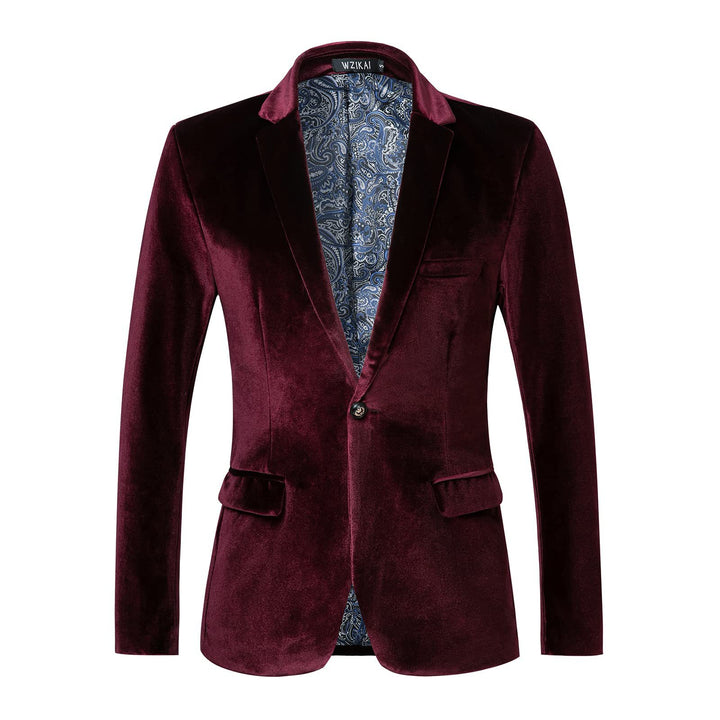 Men's tailored velvet tuxedo jacket with satin lapels and single-button closure Mune Fashion