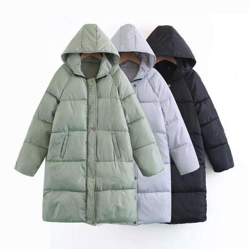 Women Longer quilted hooded coat with padded insulation Mune Fashion