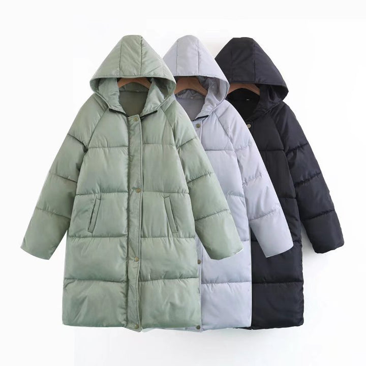 Women Longer quilted hooded coat with padded insulation Mune Fashion