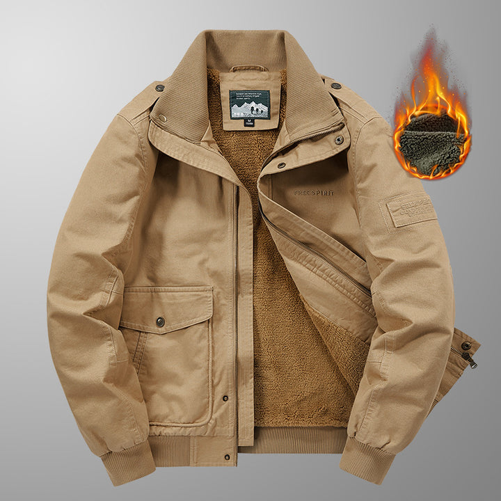 Men's thermo-lined field bomber jacket in canvas look with sherpa inner lining and stand-up collar Mune Fashion