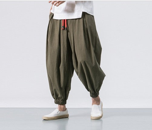 Men's casual linen jogger pants with drawstring, textured surface, and elastic cuffs Mune Fashion