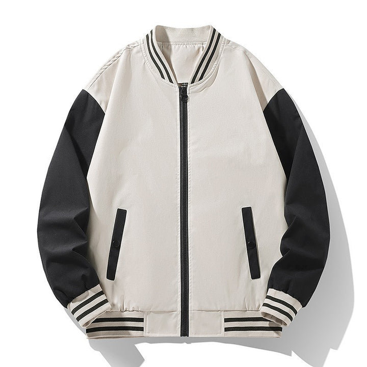 Men's lightweight college bomber jacket with contrasting striped ribbed collar and full zip Mune Fashion