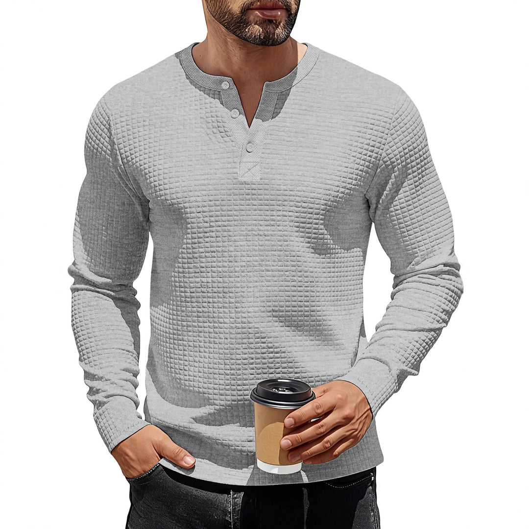 Men's structured Henley long sleeve shirt made of waffle knit with stand-up collar and narrow silhouette Mune Fashion