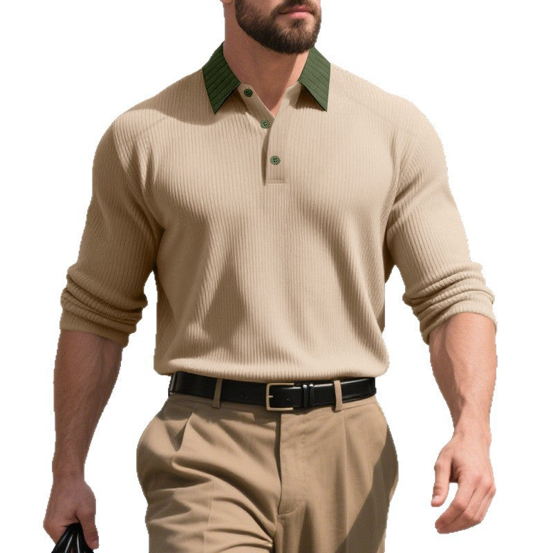 Men's ribbed long-sleeve polo with Kent collar and concealed button placket Mune Fashion