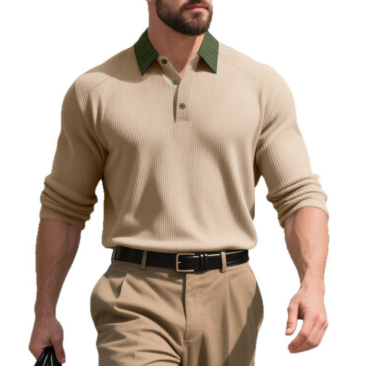 Men's ribbed long-sleeve polo with Kent collar and concealed button placket Mune Fashion
