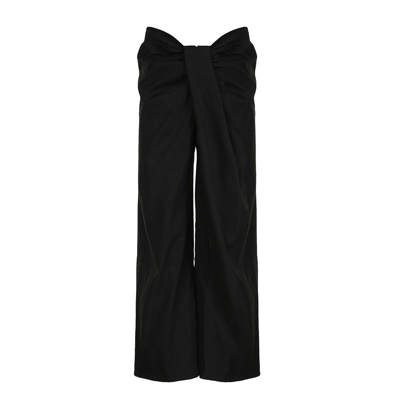 Women's high-waisted palazzo pants with drape detail and wide leg Mune Fashion