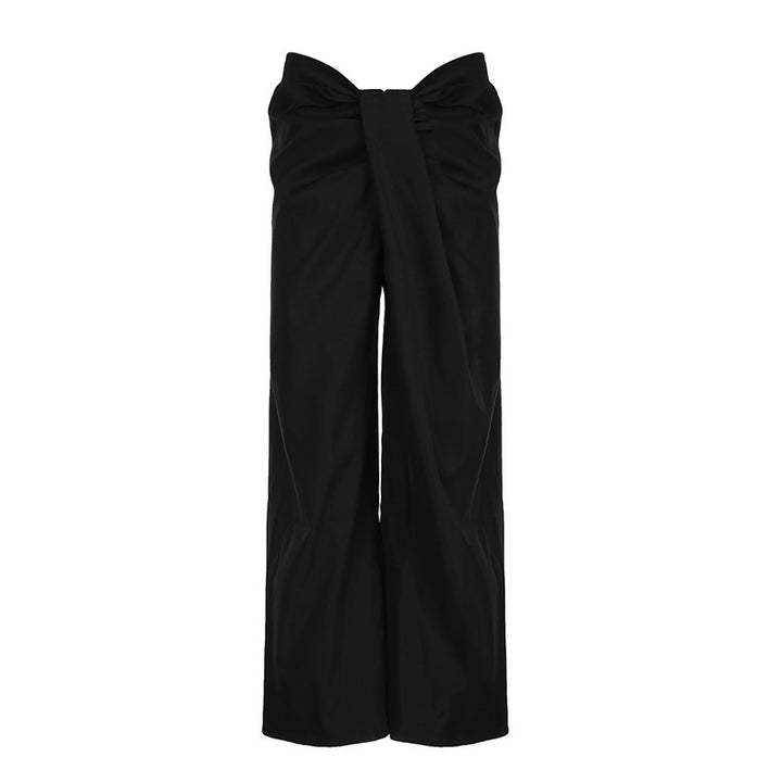 Women's high-waisted palazzo pants with drape detail and wide leg Mune Fashion