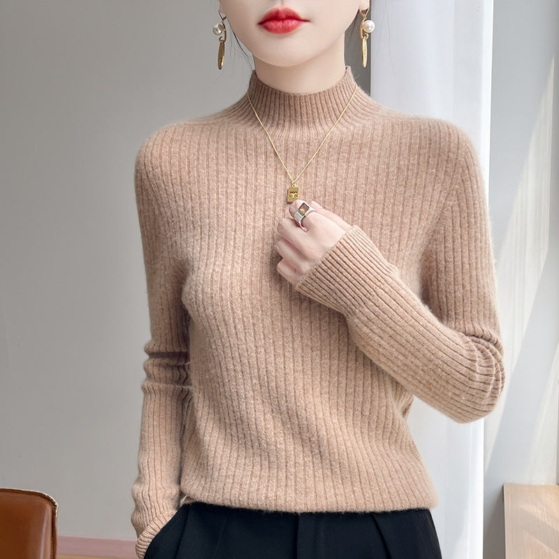 Women's Narrow Ribbed Knit Mockneck with Extra Soft Cashmere Look Mune Fashion