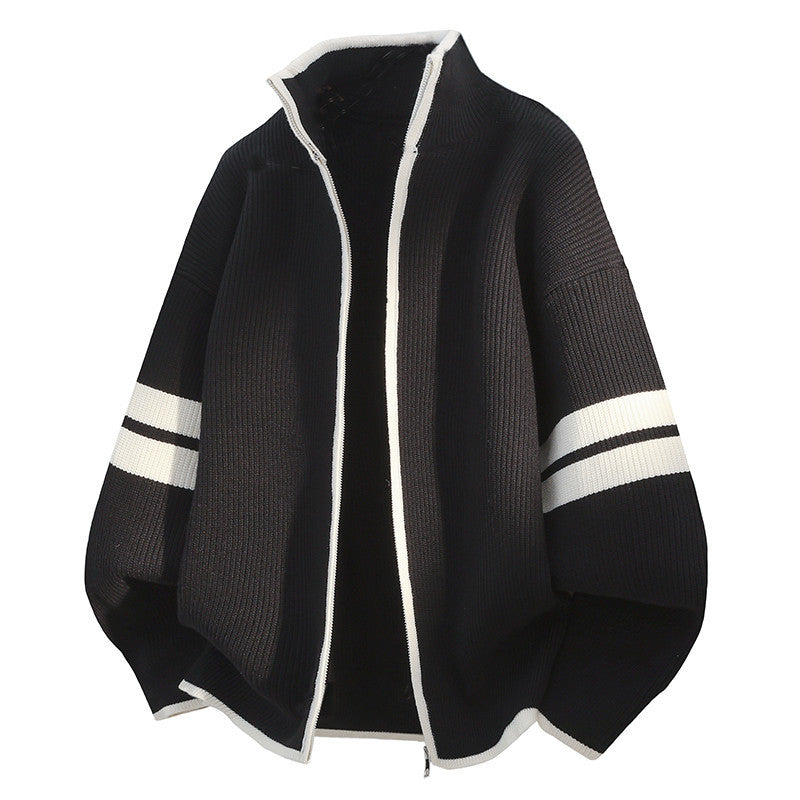 Unisex oversized knitted cardigan with zipper and stand-up collar Mune Fashion