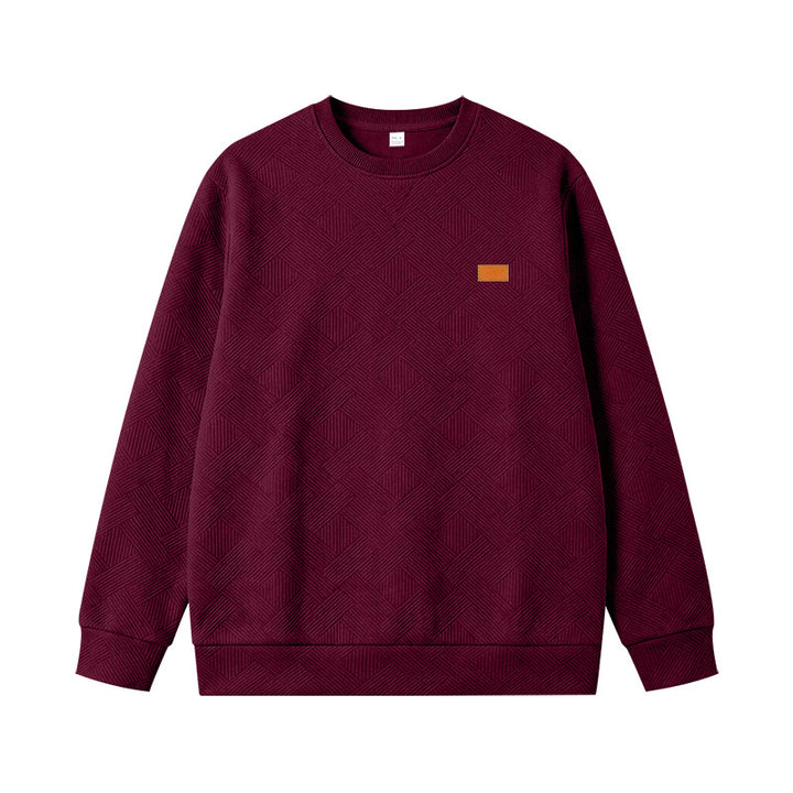Unisex Textured Cotton Crewneck Sweatshirt with Diamond Structure and Leather Patch Mune Fashion