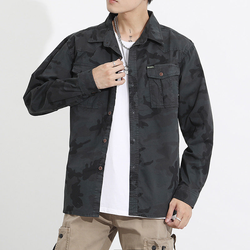 Herren Camouflage-Fieldshirtjacke aus leichtem Baumwoll-Twill mit Brusttaschen Mune Fashion