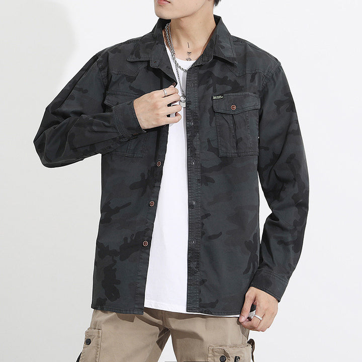 Herren Camouflage-Fieldshirtjacke aus leichtem Baumwoll-Twill mit Brusttaschen Mune Fashion