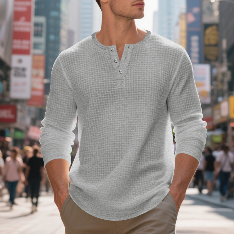 Men's nano thermoregulating waffle thermal shirt with short button placket and rounded hem Mune Fashion