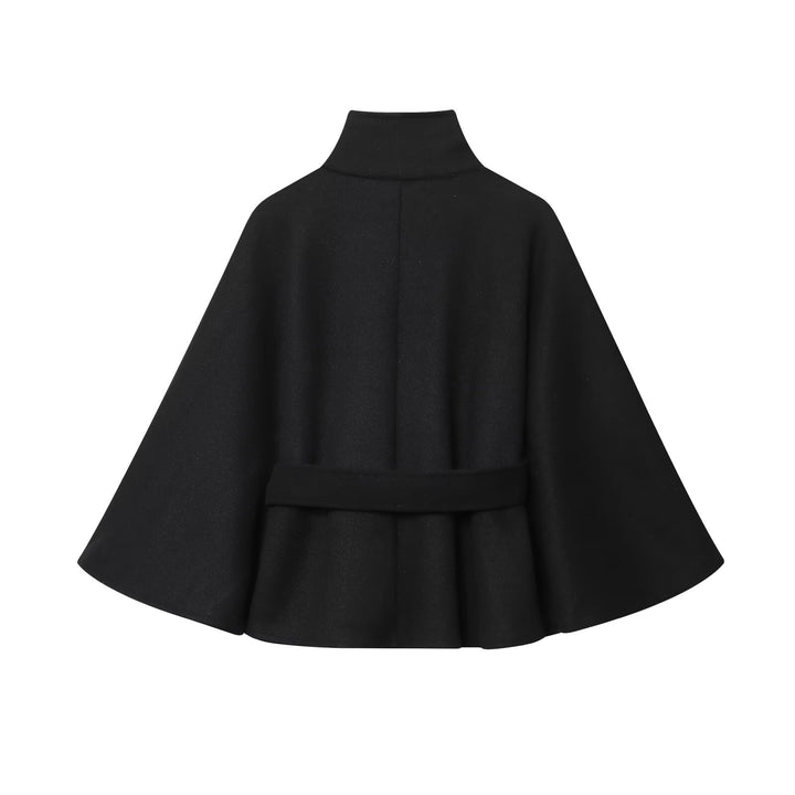 Women's nan short cape with stand-up collar, button closure and tie belt Mune Fashion