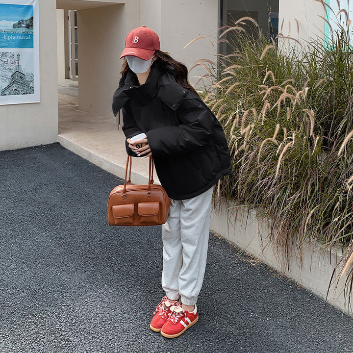 Women's slightly padded oversized quilted jacket with hood and concealed zipper Mune Fashion