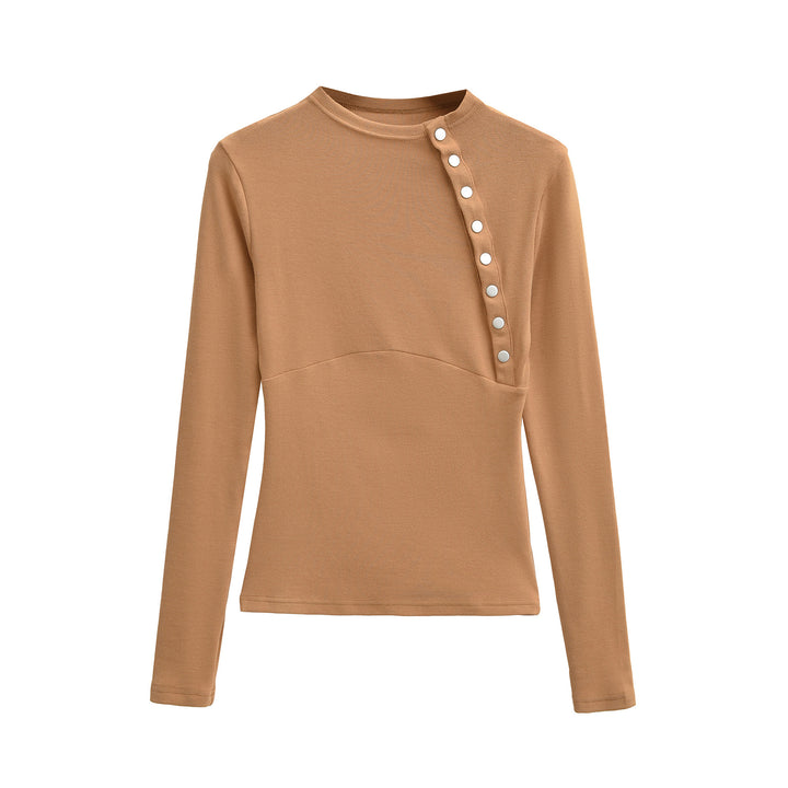 Women Fitted Long Sleeve with Asymmetrical Snap Placket Mune Fashion
