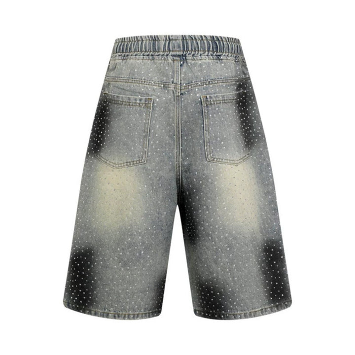 Women's high-waisted denim culotte shorts with comfort waistband and subtle polka dot pattern Mune Fashion