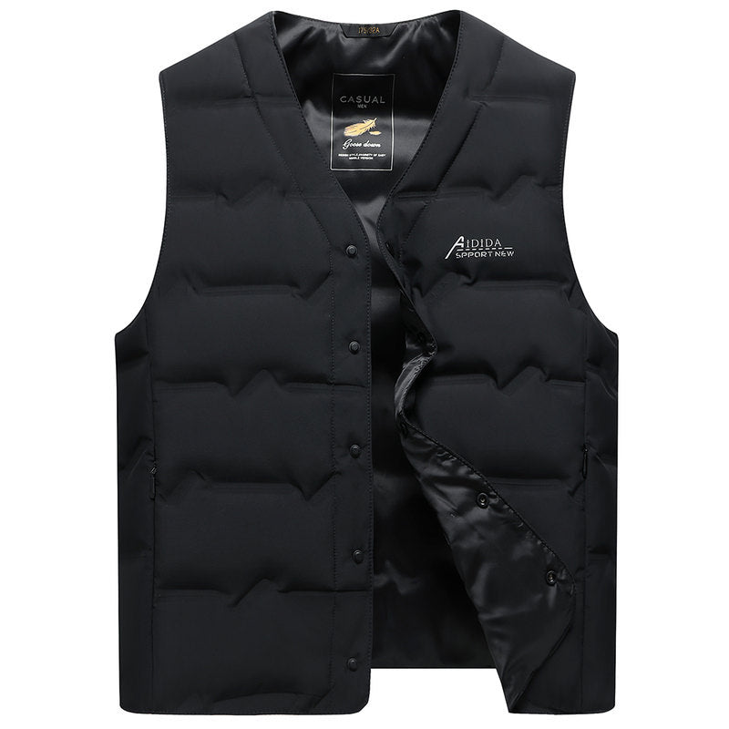 Men's Padded Quilted Vest with V-Neck and Snap Button Closure Mune Fashion