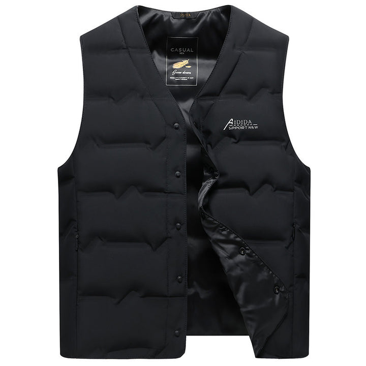 Men's Padded Quilted Vest with V-Neck and Snap Button Closure Mune Fashion