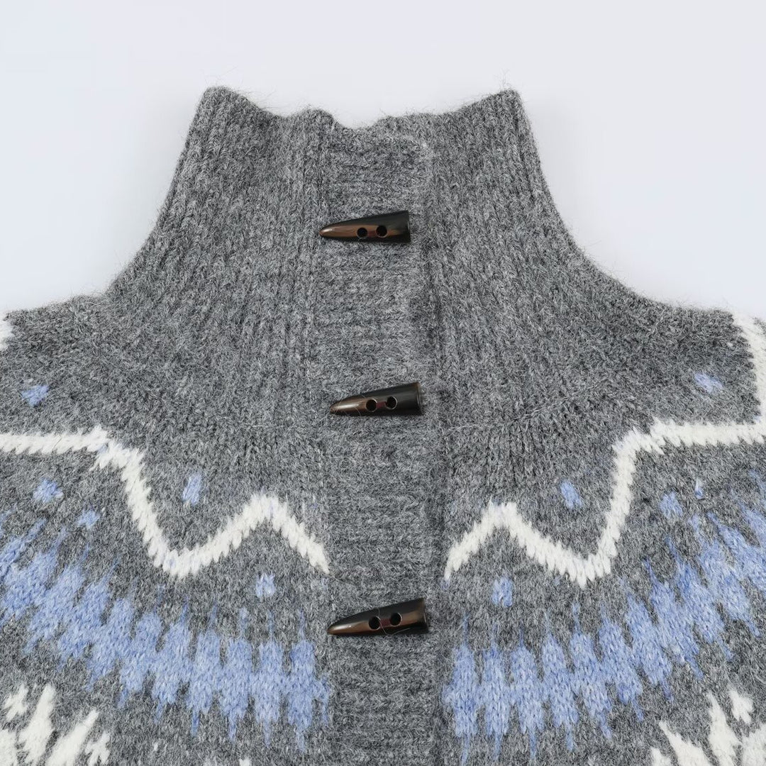 Women’s Norwegian cardigan with stand-up collar and wooden button closures Mune Fashion