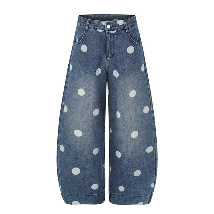 Women's Wide Jeans Culottes in Palazzo Style with High Waist and Polka Dot Pattern Mune Fashion