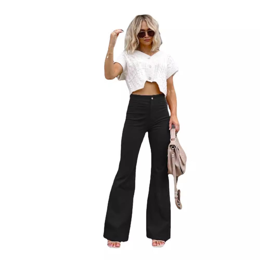 Women high-waisted flared trousers with a fitted hip area and wide leg Mune Fashion