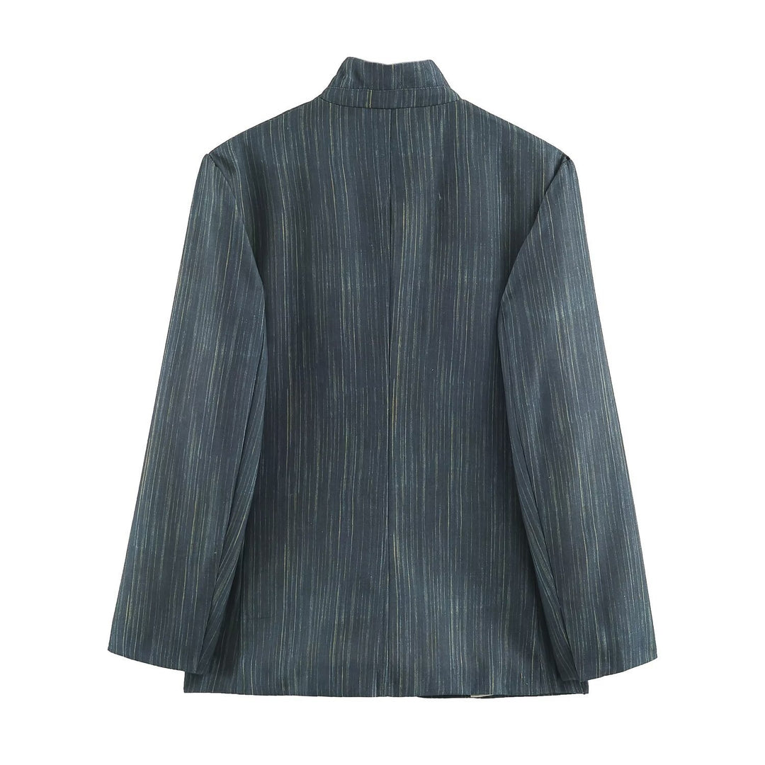 Women's Long Cut Blazer with Stand-up Collar and Patch Pockets Mune Fashion