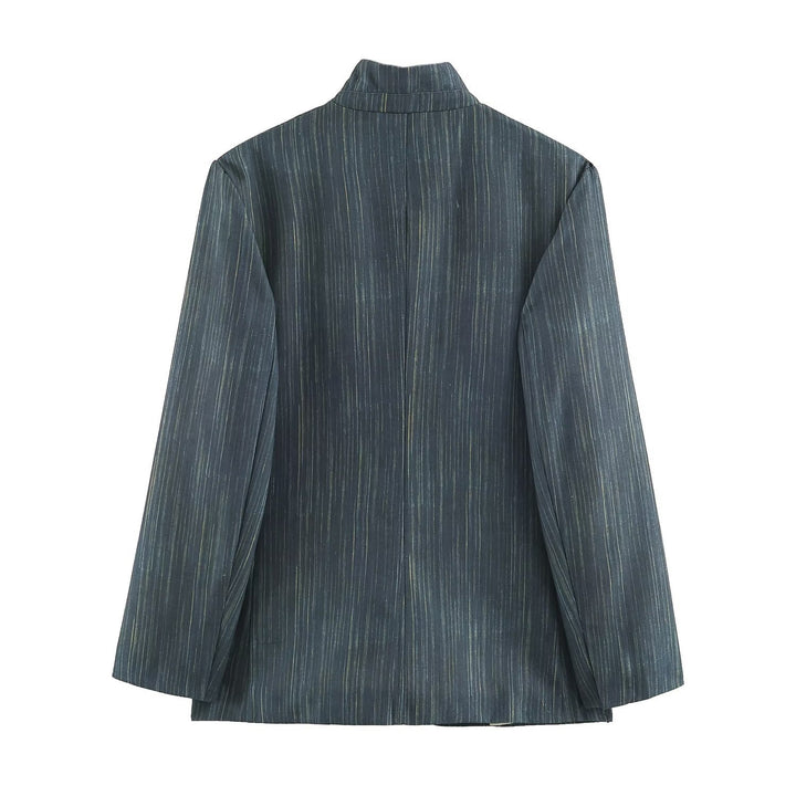 Women's Long Cut Blazer with Stand-up Collar and Patch Pockets Mune Fashion