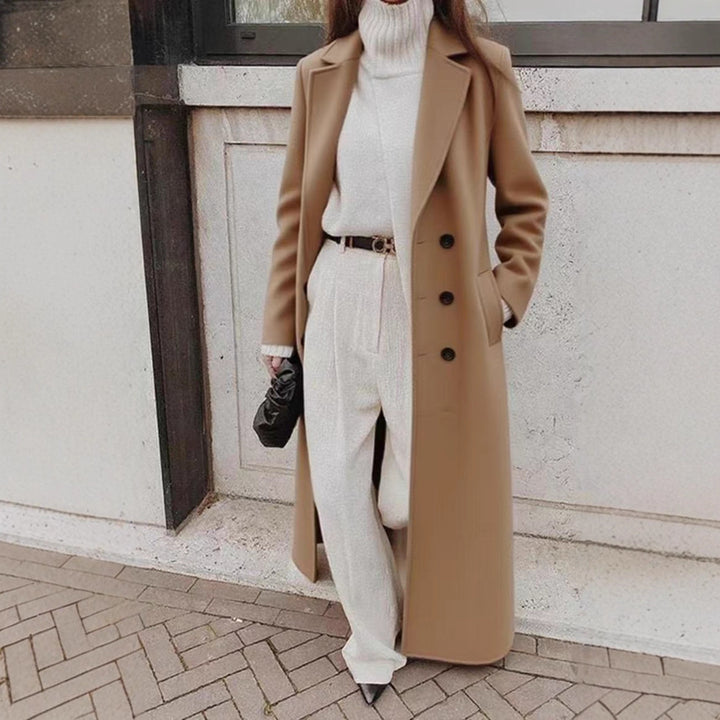Women's long double-breasted wool coat with lapel collar and tailored silhouette Drune