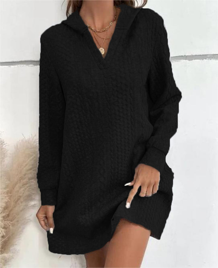 Women's Casual Textured Hoodie Knit Dress in Tunic Cut Mune Fashion