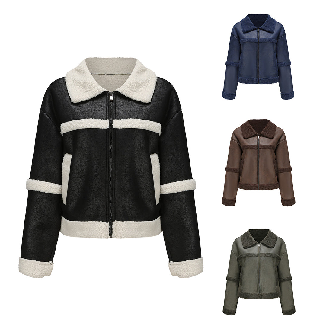 Women's short teddy jacket in aviator style with zipper Mune Fashion