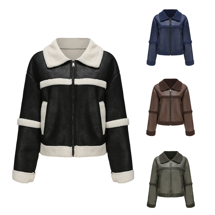 Women's short teddy jacket in aviator style with zipper Mune Fashion