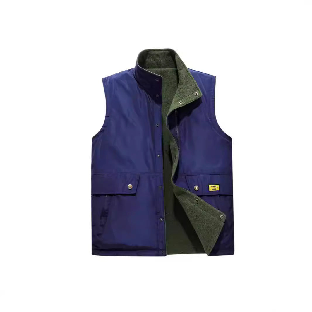 Men's wind and water-repellent utility vest with fleece lining, stand-up collar and multi pockets Mune Fashion