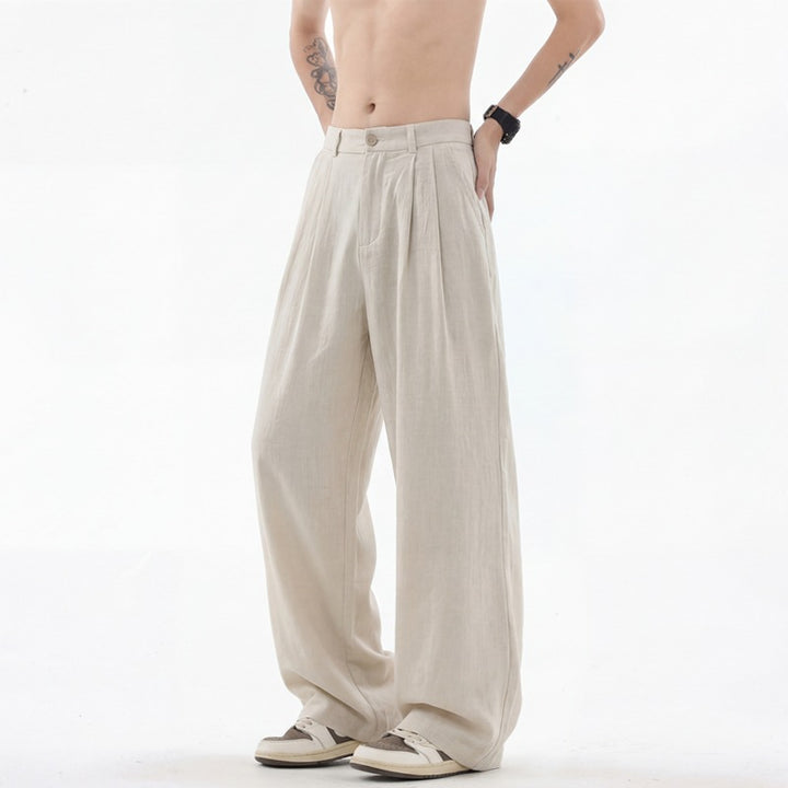 Men's wide linen pants with high pleats and casual cut Mune Fashion