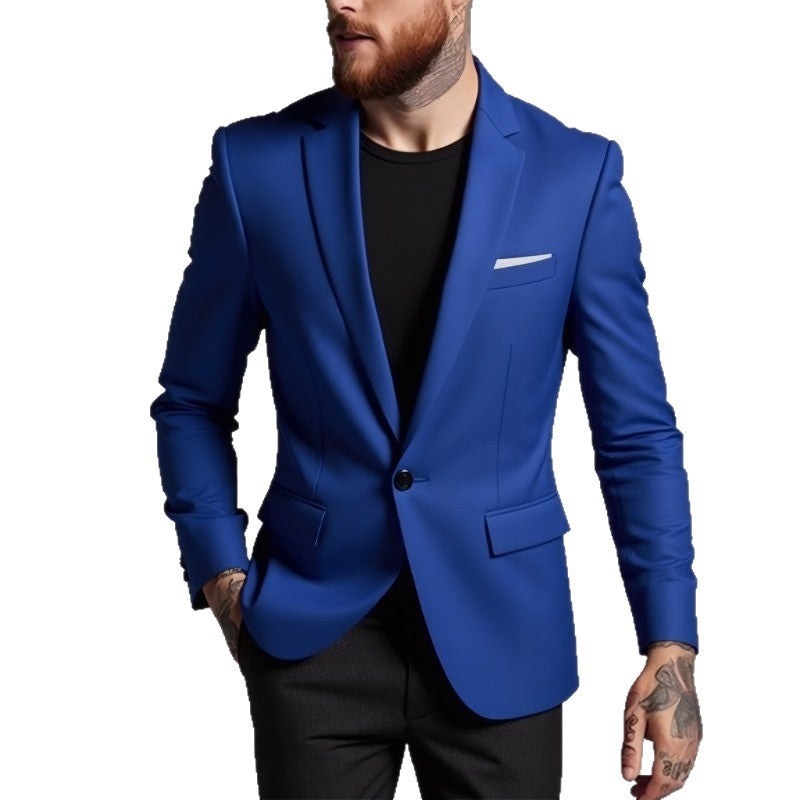 Men's Tailored One-Button Blazer made of Stretch Fabric with Narrow Lapels and Flap Pockets Mune Fashion