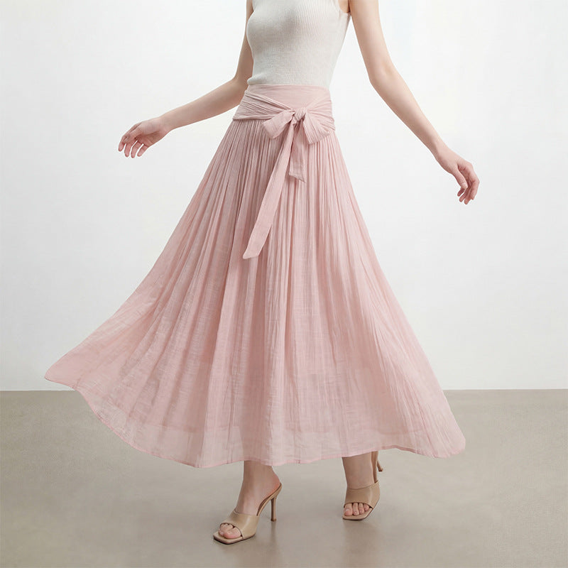 Women's flowing maxi skirt with wrap-around waistband and fitted tie belt Mune Fashion