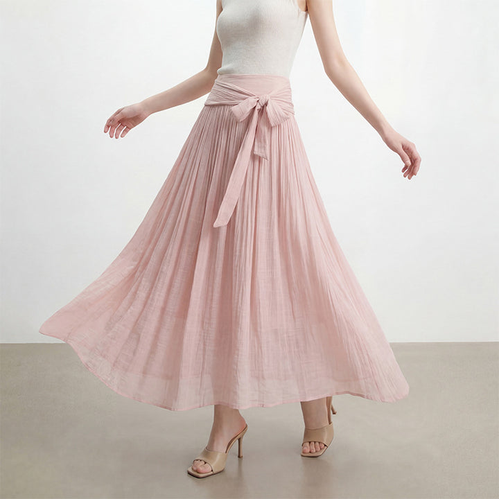 Women's flowing maxi skirt with wrap-around waistband and fitted tie belt Mune Fashion