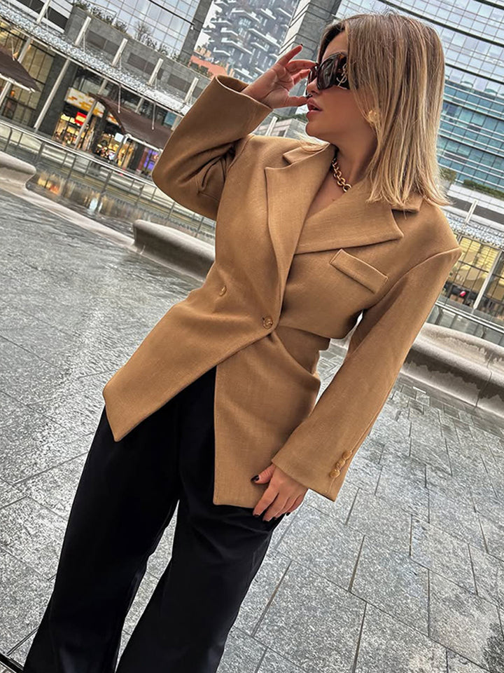 Women's Tailored Wool Blend Blazer with Emphasized Waist and Distinctive Shoulder Area Mune Fashion