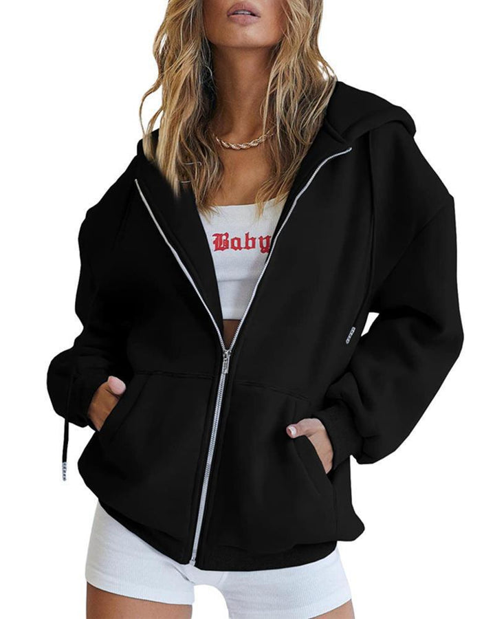 Women's Oversize Hoodie Jacket with Full Zipper French-Terry, Kangaroo Pockets, and Elastic Cuffs Mune Fashion