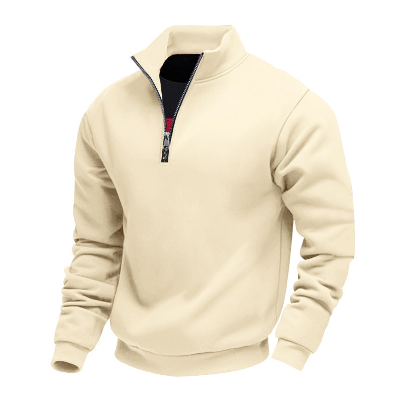 Men's brushed sweat half-zip with contrasting inner collar and elastic hem Mune Fashion