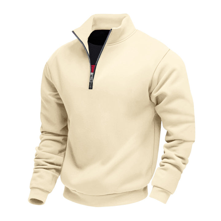 Men's brushed sweat half-zip with contrasting inner collar and elastic hem Mune Fashion