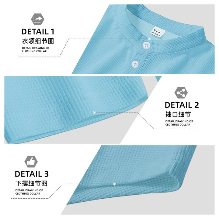 Women's oversized long sleeve Henley with stand-up collar waffle texture and sleeve fastening Mune Fashion