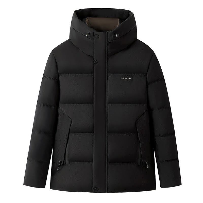 Men's short quilted jacket with high stand-up collar, hood & hidden zipper Mune Fashion