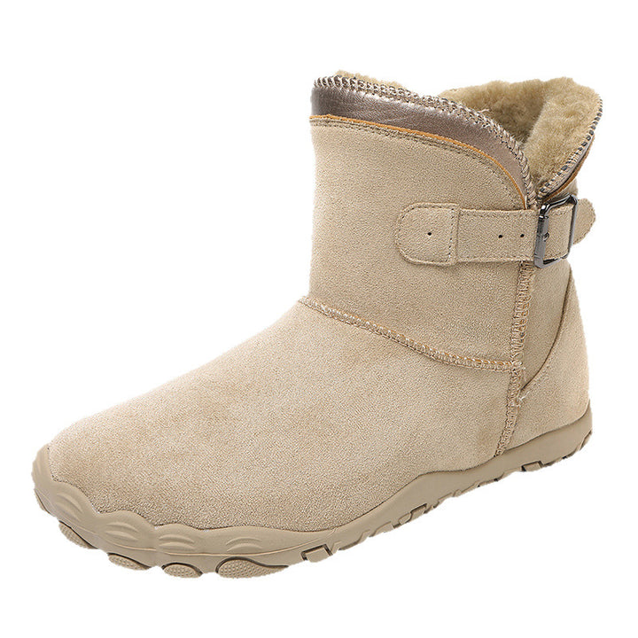 Women's winter ankle boots with faux fur lining, slip-resistant treaded sole, and adjustable buckle strap Mune Fashion