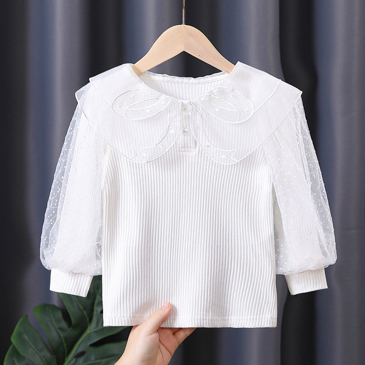 Women's elegant blouse with puff sleeves and lace collar Mune Fashion
