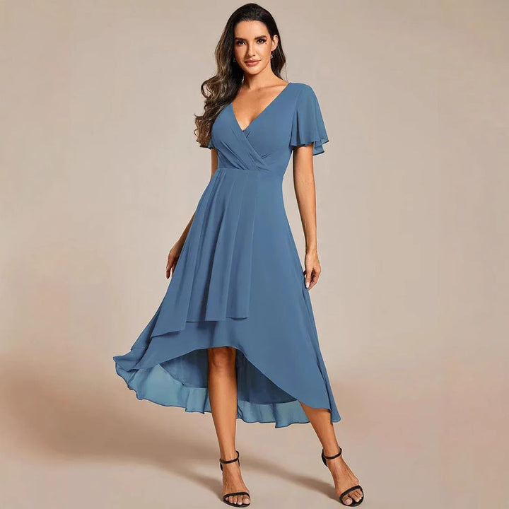 Women's Elegant Wrap Dress with Asymmetric Hem Mune Fashion