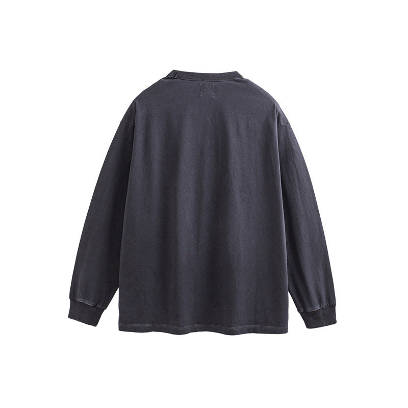 Unisex Oversize Long Sleeve Sweatshirt with Relief Logo and Vintage Washed Cotton Blend Mune Fashion