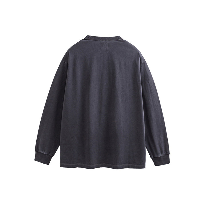 Unisex Oversize Long Sleeve Sweatshirt with Relief Logo and Vintage Washed Cotton Blend Mune Fashion