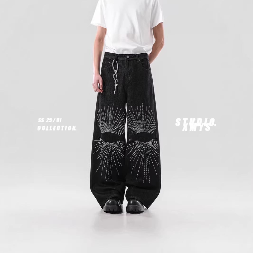 Men's Loose-Fitting Denim Jeans with Unique Graphic Design Mune Fashion