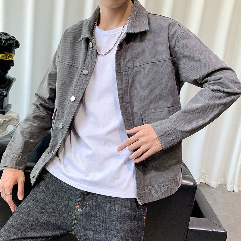 Men's cord jacket in worker-blouson style with metal button closure and patch pockets Mune Fashion